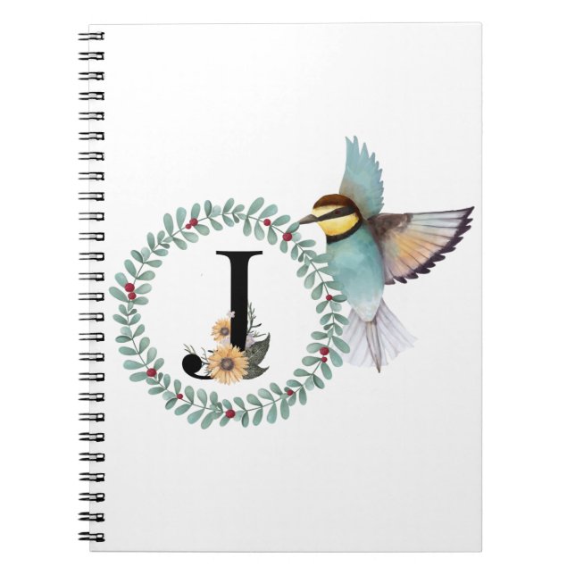 Vogel mit Wreath mit Buchstabe "J" Notizblock (Vorderseite)