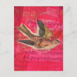 Vogel Mixed Media Hintergrund in Hellrosa Postkarte