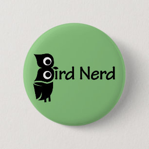 Vogel Nerd Owl Green Button