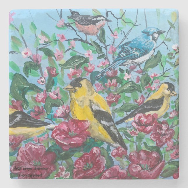 Vögel Neue Kollektion Originelle handgemalte Kunst Steinuntersetzer (Vorderseite)