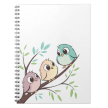 Vögel niedlicher Cartoon auf Baumzweigen - Noteboo