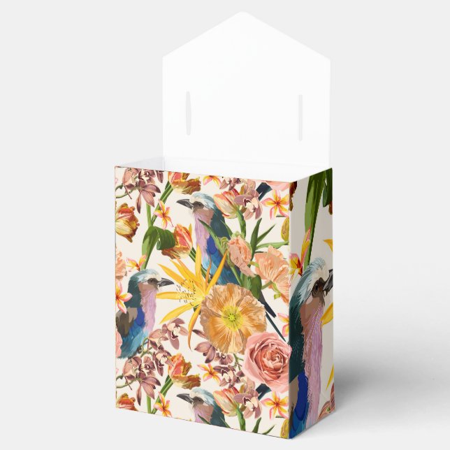 Vögel, orangefarbene Frühlingsblumen, tropische Ab Geschenkschachtel (Geöffnet)