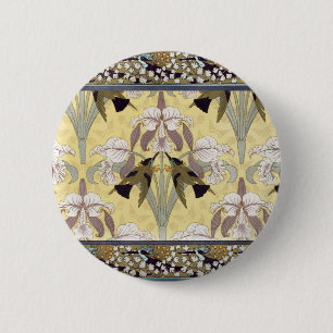 Vögel, Orchideen, Maidenhair Ferns Art Nouveau Button