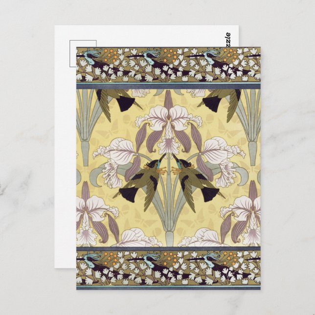 Vögel, Orchideen, Maidenhair Ferns Art Nouveau Postkarte (Vorne/Hinten)
