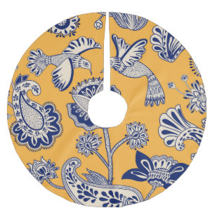 Vögel Paisley Blume Vintages Muster Polyester Weihnachtsbaumdecke