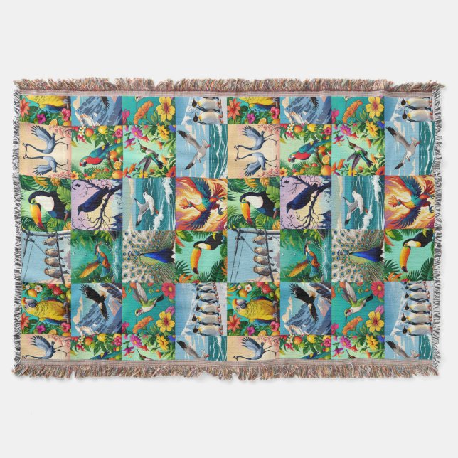 Vögel Patchwork-Muster  Decke (Vorderseite)