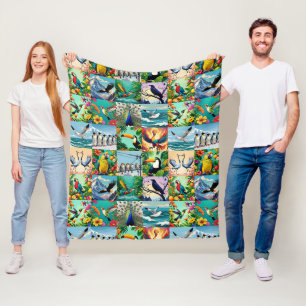 Vögel Patchwork-Muster  Fleecedecke
