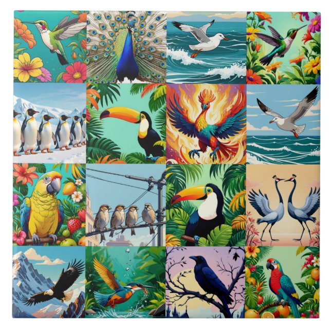 Vögel Patchwork-Muster  Fliese (Vorderseite)