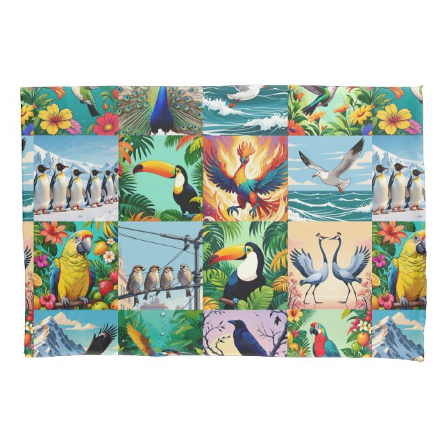 Vögel Patchwork-Muster  Kissenbezug (Vorderseite)