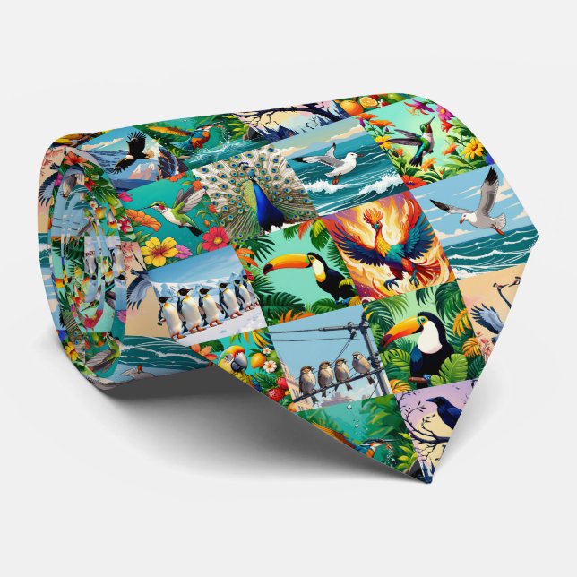 Vögel Patchwork-Muster  Krawatte (Gerollt)
