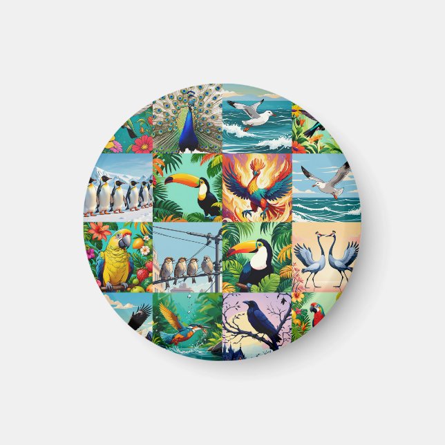 Vögel Patchwork-Muster  Magnet (Vorne)