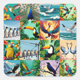 Vögel Patchwork-Muster Quadratischer Aufkleber