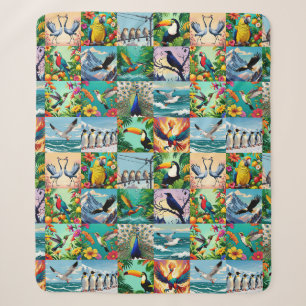 Vögel Patchwork-Muster Sherpadecke
