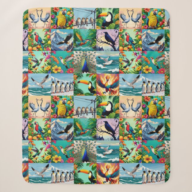Vögel Patchwork-Muster  Sherpadecke (Vorderseite)