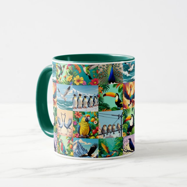 Vögel Patchwork-Muster  Tasse (Vorderseite Links)