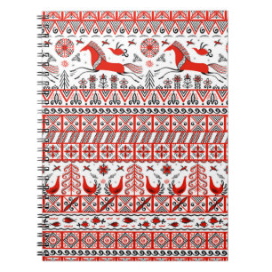 Vögel, Pferde, Fichte-Symbole des Wohlstands und d Notizblock