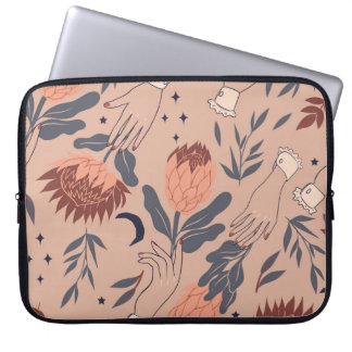 Vögel & Proteas: Vintage-Handgrafik Laptopschutzhülle
