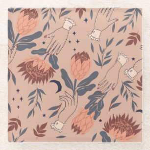 Vögel & Proteas: Vintage Handgrafiken Glasuntersetzer