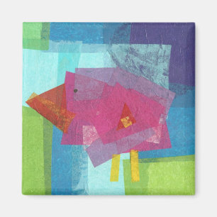Vogel-rosa auf Blau Magnet