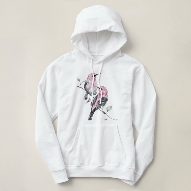 Vögel & Rosa Florals in Wasserfarbe Hoodie (Design vorne)