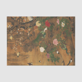 Vögel sammeln sich unter der Frühlingsdekoupage Seidenpapier