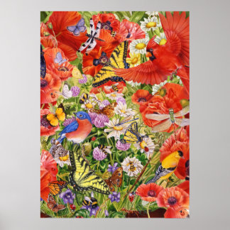 Vögel, Schmetterlinge und Bienen Poster