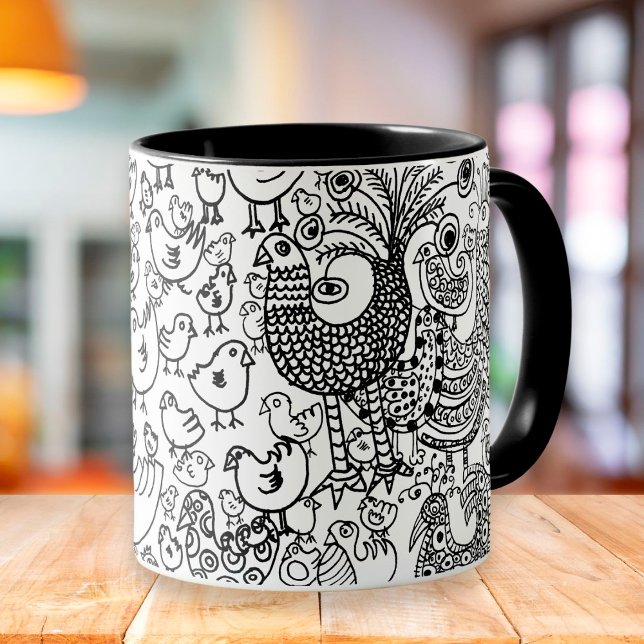 Vögel Schwarz-Weiß-Handgezeichnet Moderne Kunst Tasse (Von Creator hochgeladen)