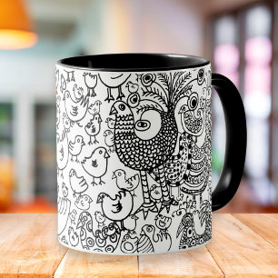Vögel Schwarz-Weiß Handgezeichnete Moderne Kunst Tasse