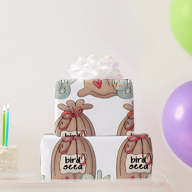 Vogel Seed Bag mit Bow und Herz Geschenkpapier (Von Creator hochgeladen)