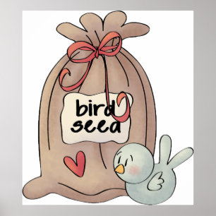 Vogel Seed Bag mit Bow und Herz Poster