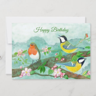 Vögel singen auf einem blühenden Baumzweig Einladung