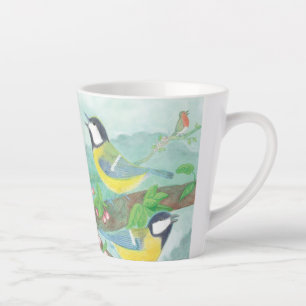 Vögel singen auf einem blühenden Baumzweig Klein Milchtasse