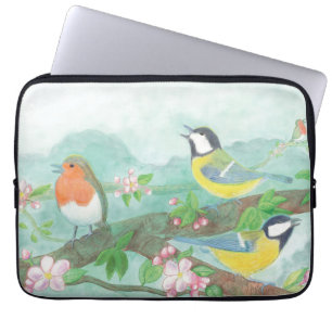 Vögel singen auf einem blühenden Baumzweig Laptopschutzhülle
