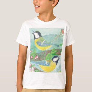 Vögel singen auf einem blühenden Baumzweig T-Shirt
