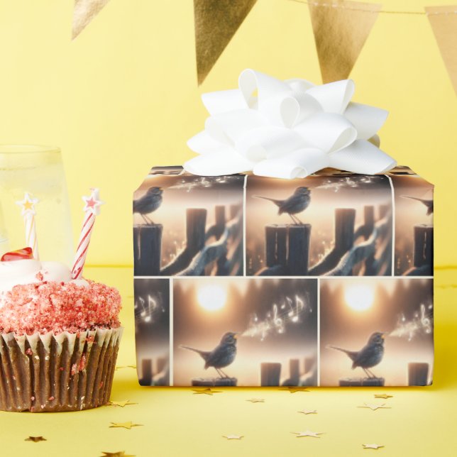 Vogel singt auf einem Fencepost Geschenkpapier (Geburtstagsparty)