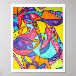 Vogel-Squawing in der Baummoderne geometrische Kun Poster