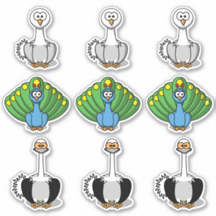 Vogel Swan, Peacock, StraußenCartoon Aufkleber