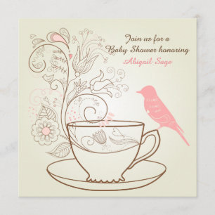 Vogel, Teacup, Blume Kinderdusche einladen ~ Mädch Einladung