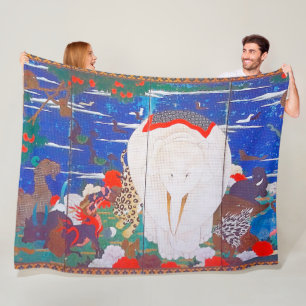 Vögel, Tiere und blühende Pflanze(rechts)Jakuchu Fleecedecke