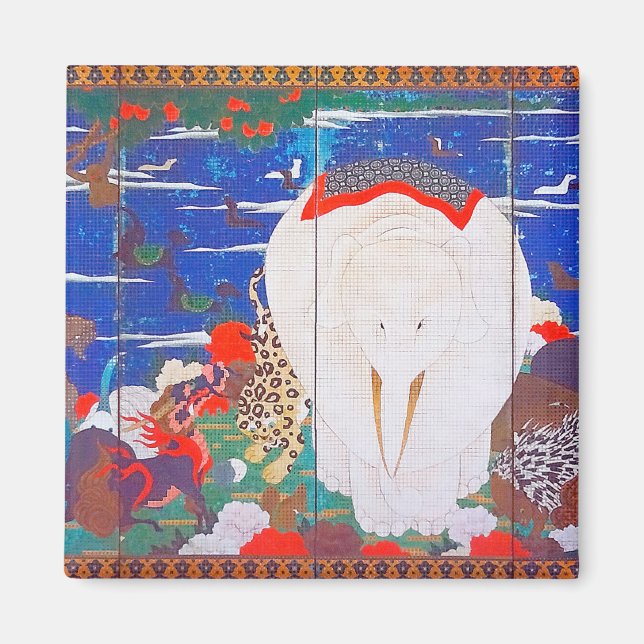 Vögel, Tiere und blühende Pflanze(rechts)Jakuchu Magnet (Vorne)