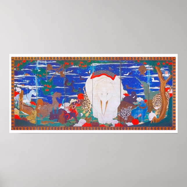 Vögel, Tiere und blühende Pflanze (rechts) Jakuchū Poster (Vorne)