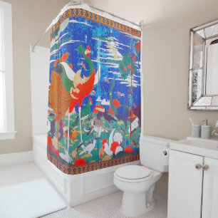 Vögel, Tiere und blühende Pflanze (Verlassen) Jaku Duschvorhang