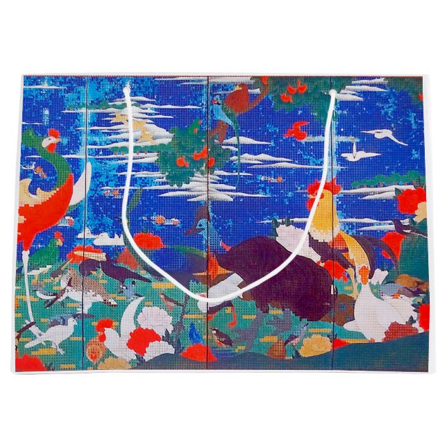 Vögel, Tiere und blühende Pflanze (Verlassen) Jaku Große Geschenktüte (Vorderseite)