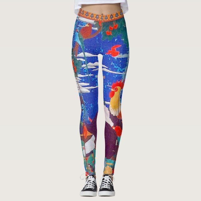 Vögel, Tiere und blühende Pflanze (Verlassen) Jaku Leggings (Vorderseite)