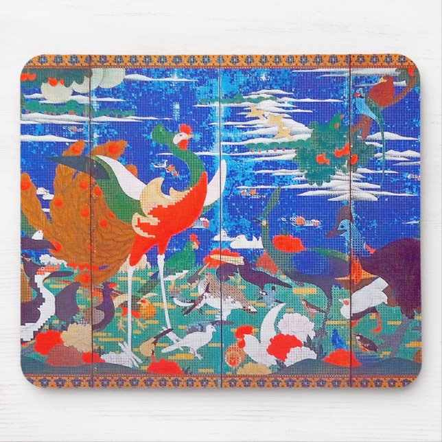 Vögel, Tiere und blühende Pflanze (Verlassen) Jaku Mousepad (Vorne)