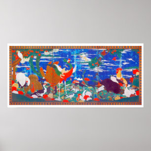 Vögel, Tiere und blühende Pflanze (Verlassen) Jaku Poster