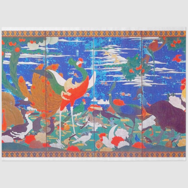 Vögel, Tiere und blühende Pflanze (Verlassen) Jaku Seidenpapier (Vorderseite)