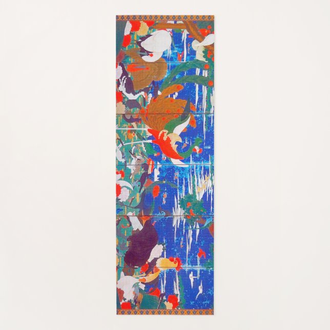 Vögel, Tiere und blühende Pflanze (Verlassen) Jaku Yogamatte (Vorderseite)