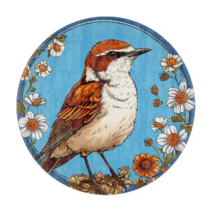 Vogel, umrahmt von lebendigen Blumen Schneidebrett