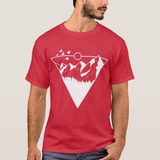 Vogel- und Bergretröhre Vintage Sonnenuntergangsfa T-Shirt